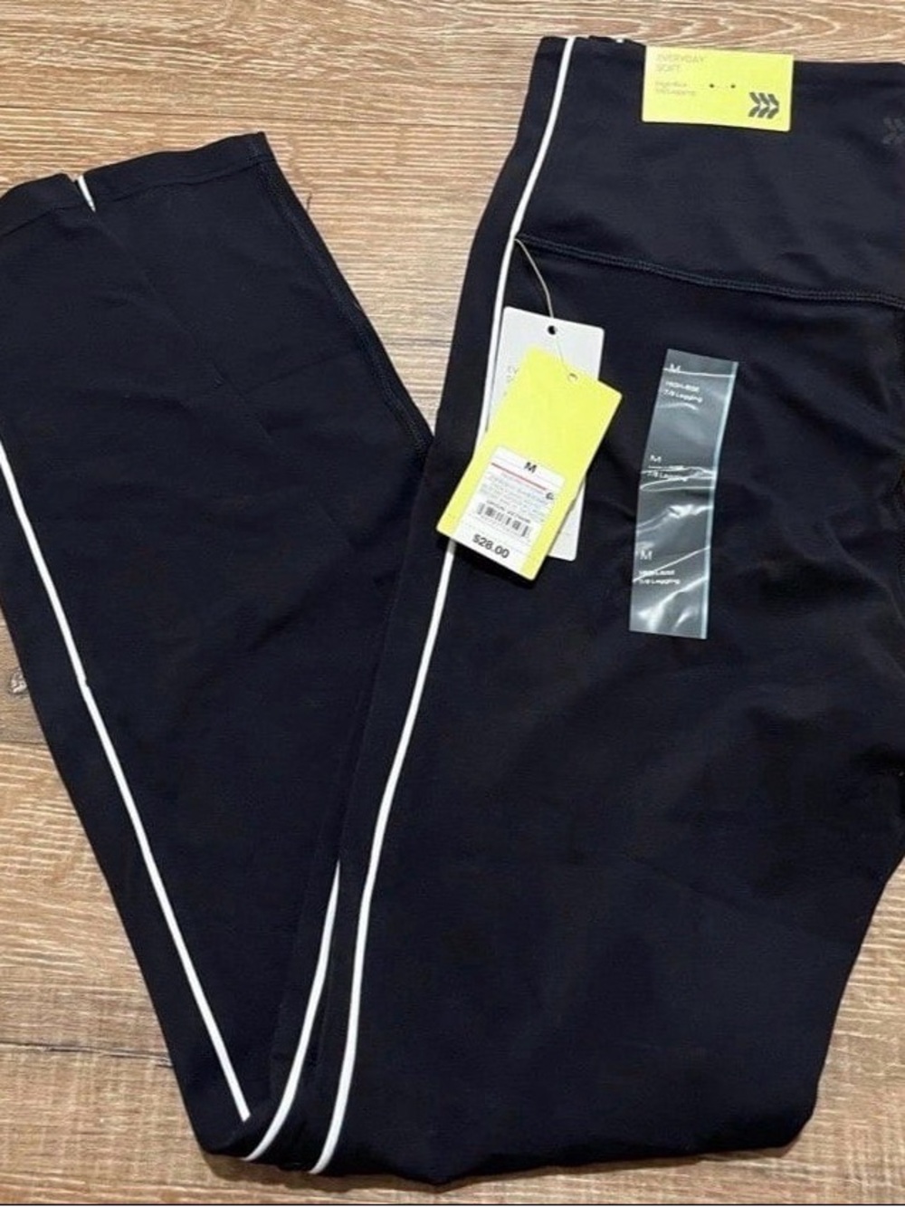 all in motion Black Leggings with White Side Piping